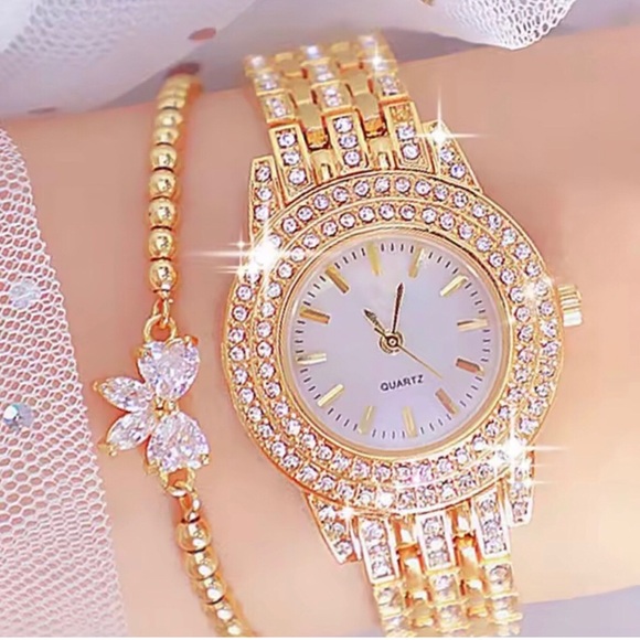 Accessories - Gold Crystal Women's Bracelet and  Watch - Quartz